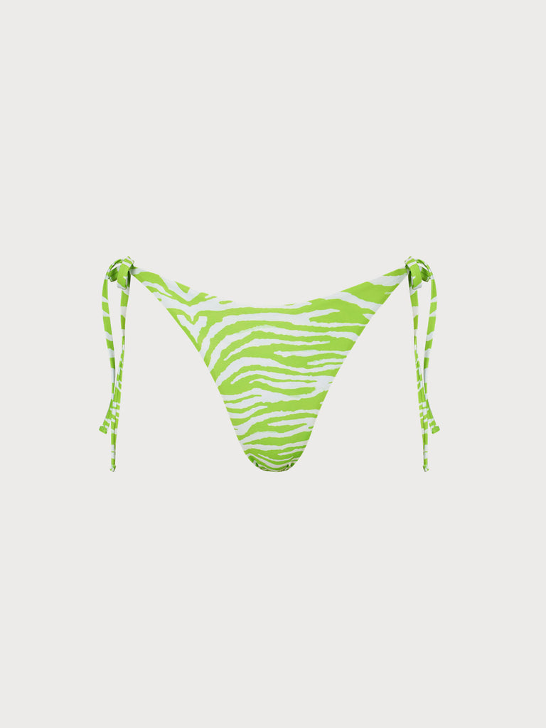 Zebra Print Tie Bikini Bottom Light Green Sustainable Bikinis - BERLOOK