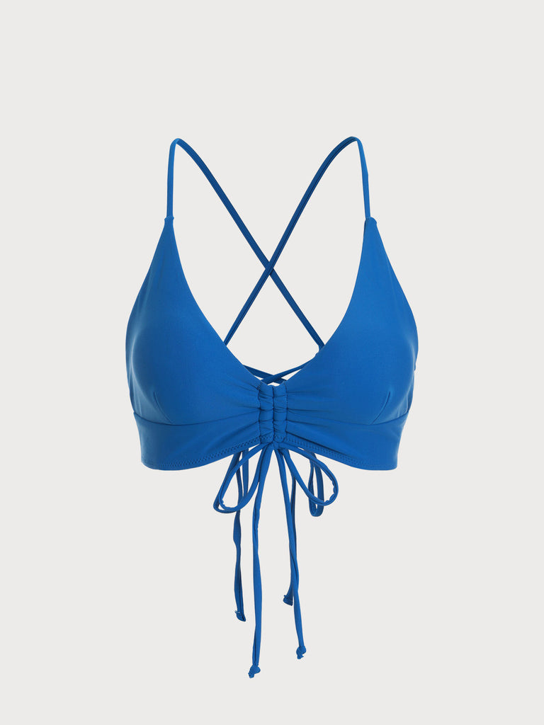 BERLOOK - Sustainable Bikini Tops _ Navy / S Drawstring Solid Bikini Top