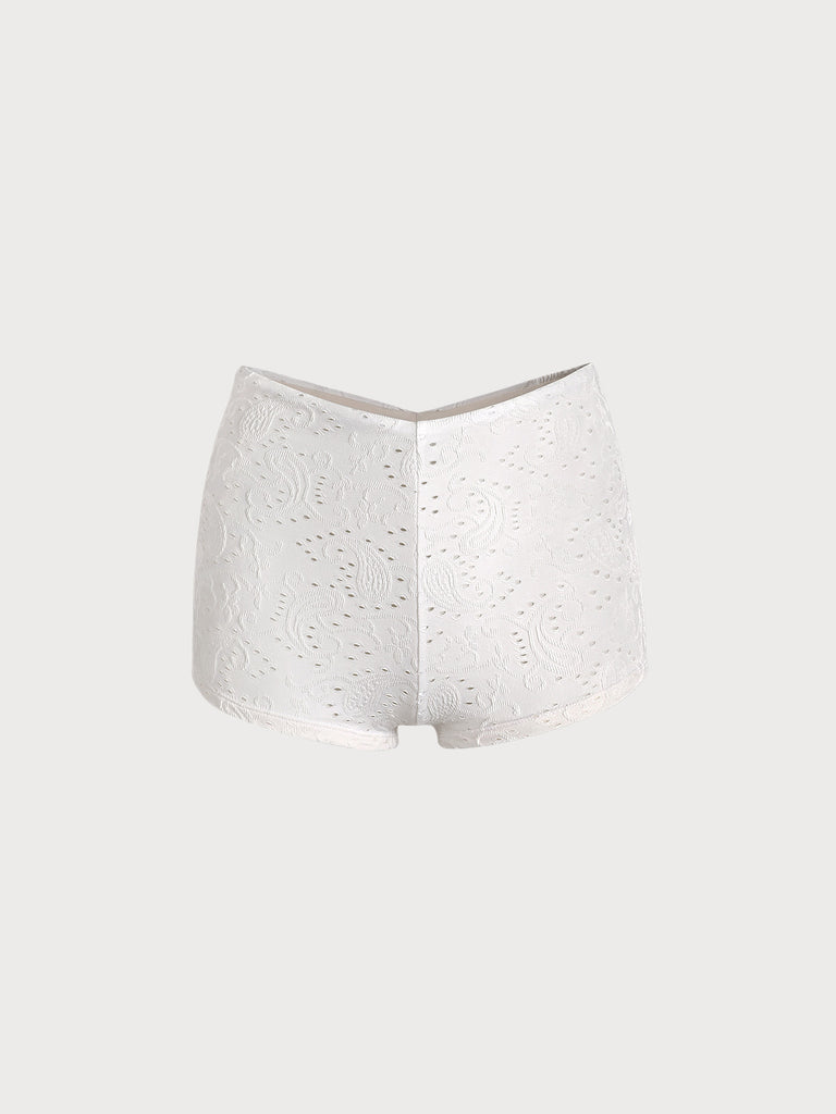 Full Coverage Textured Bikini Bottom White Sustainable Bikinis - BERLOOK