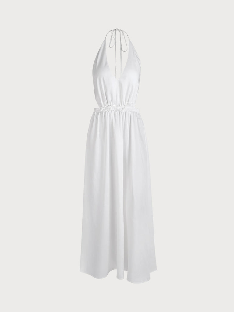 White Backless Halter Cover-Up Dress Sustainable Cover-ups - BERLOOK