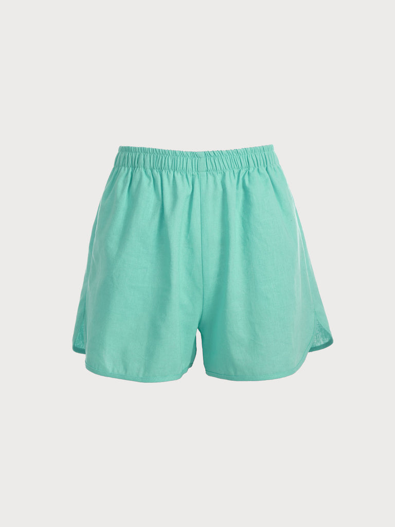 Solid Color Flax Shorts Cyan Sustainable Cover-ups - BERLOOK