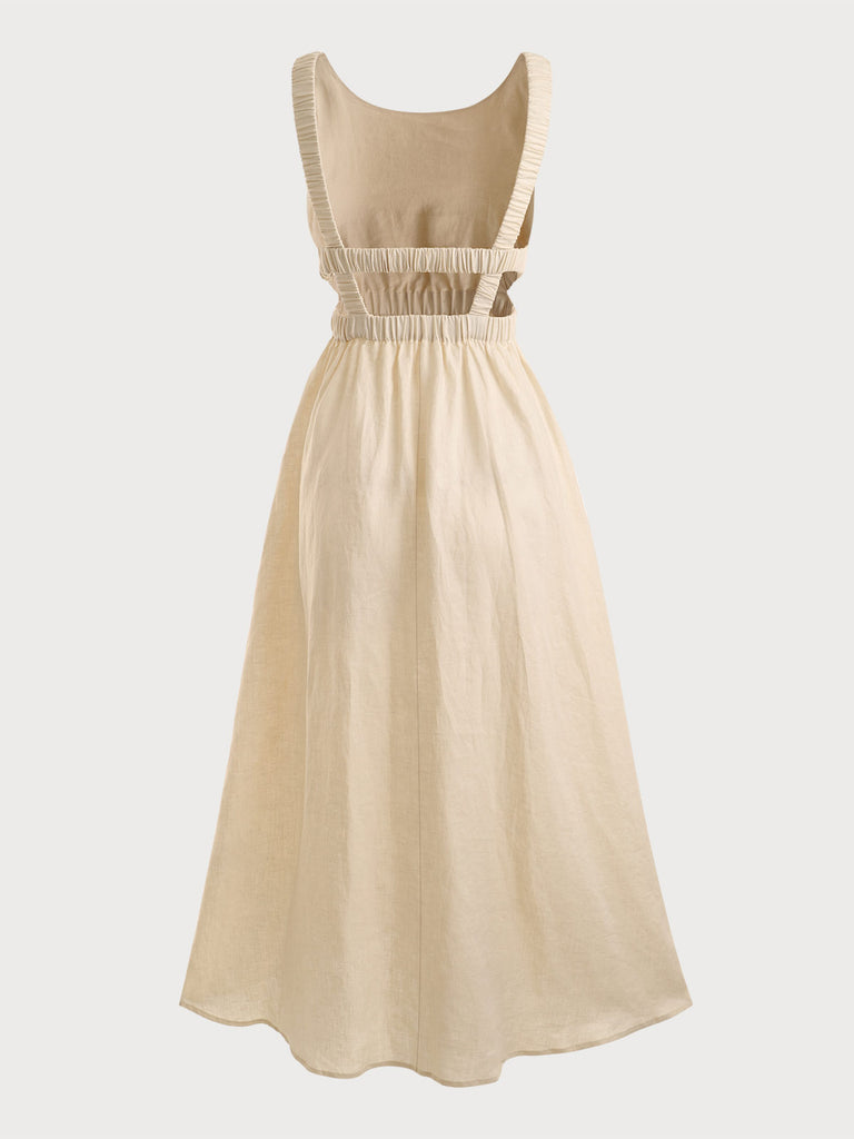 BERLOOK - Sustainable Maxi Dresses _ Beige / S Backless Cutout Linen Maxi Dress