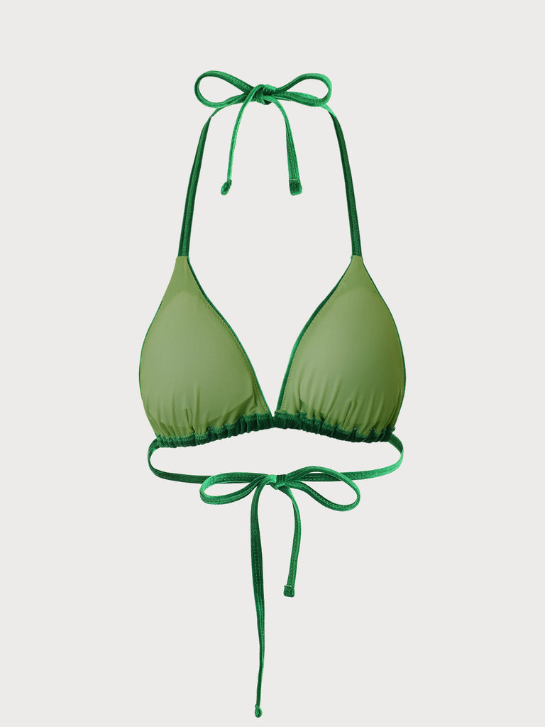 BERLOOK - Sustainable Bikini Tops _ Green / XS Drawstring Hem Velvet Bikini Top
