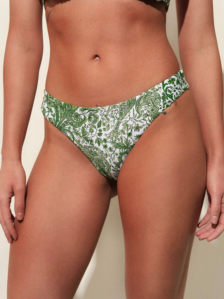 Green Middle Waist Paisley Bikini Bottom Sustainable Bikinis - BERLOOK