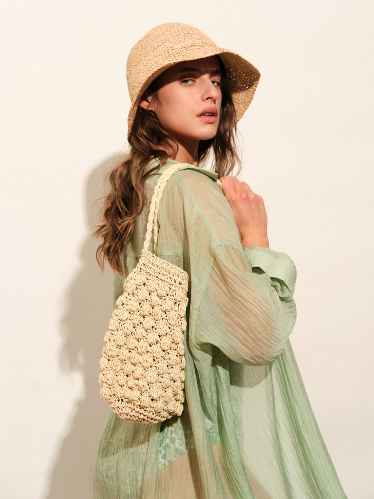 Straw Bucket Bag Yellow Sustainable Bags - BERLOOK