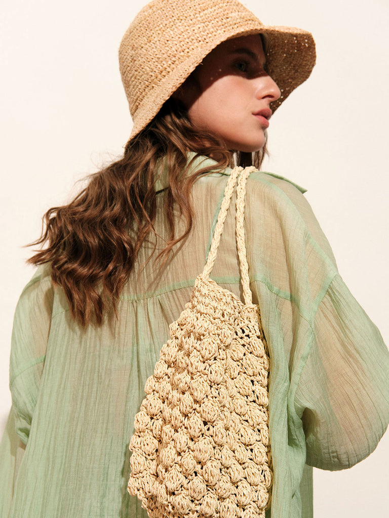 Straw Bucket Bag Yellow Sustainable Bags - BERLOOK