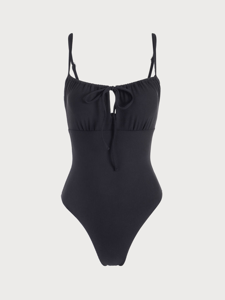 Black Cut Out Backless One-Piece Swimsuit Black Sustainable One-Pieces - BERLOOK