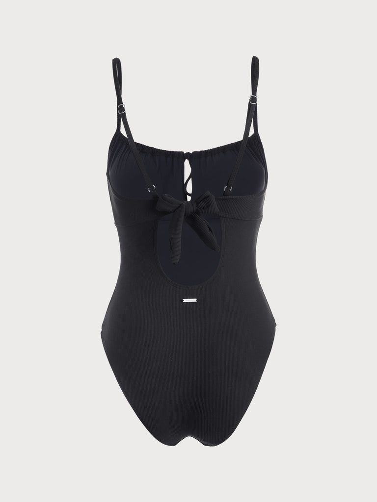 Black Cut Out Backless One-Piece Swimsuit Sustainable One-Pieces - BERLOOK