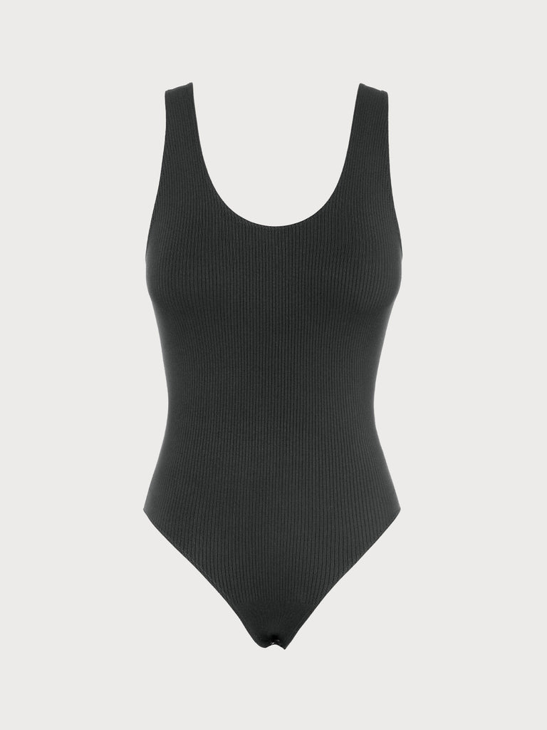 Black U Neck Backless Sleeveless Bodysuit Black Sustainable Bodysuits - BERLOOK