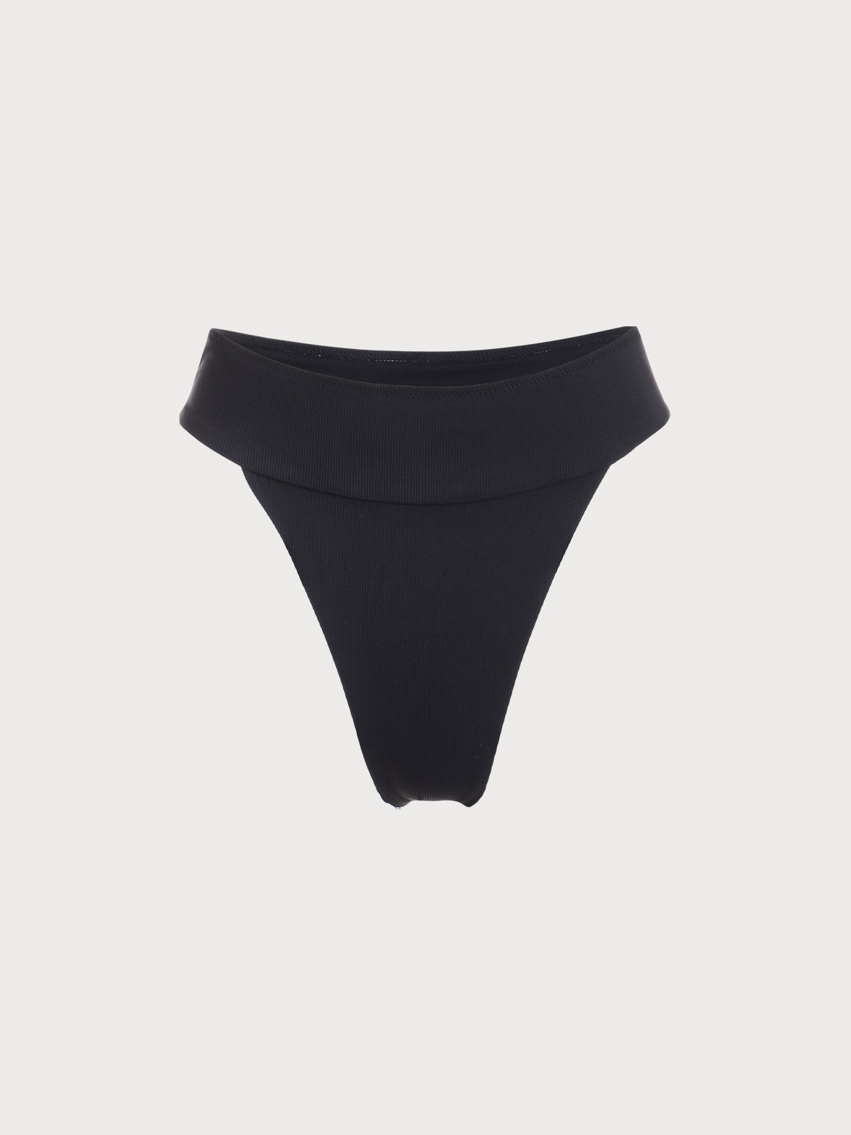 Black Ribbed High Cut Wide Waistband Bikini Bottom - Bikini Bottoms - BERLOOK