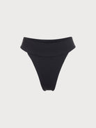 Black Ribbed High Cut Wide Waistband Bikini Bottom - Bikini Bottoms - BERLOOK