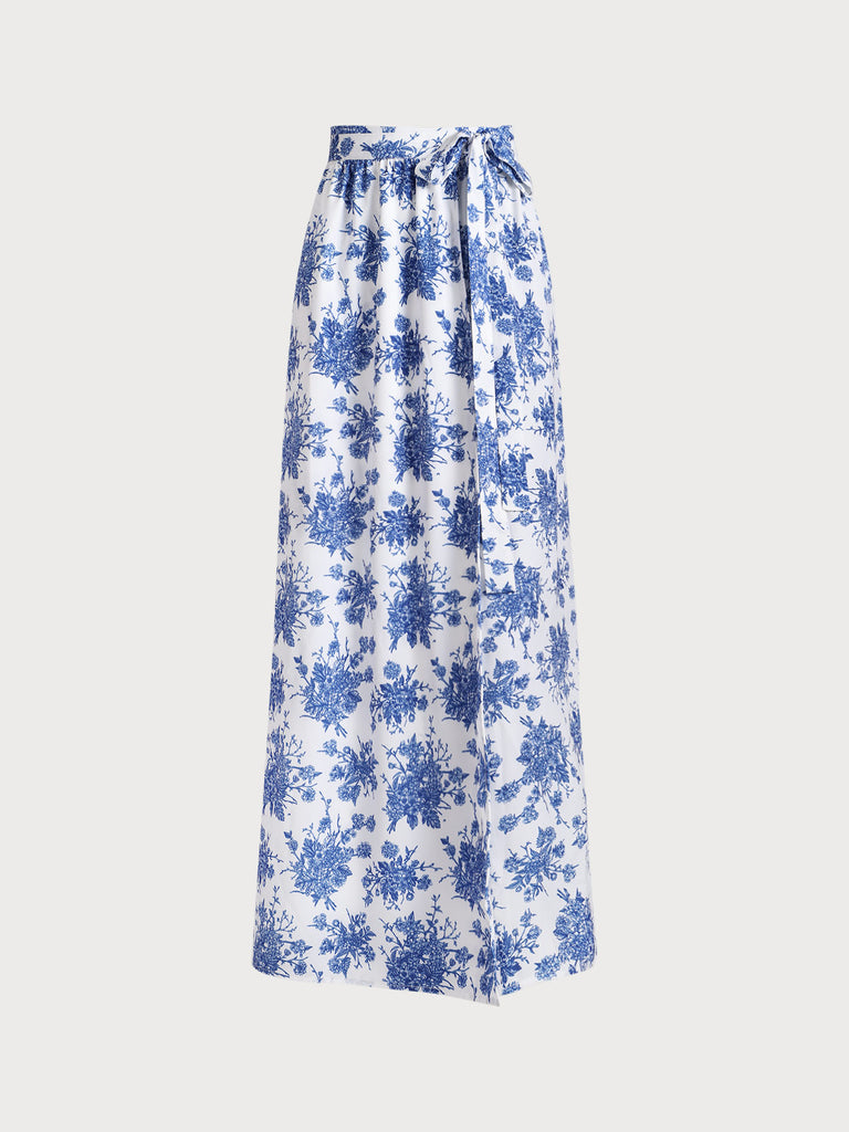 Blue Floral Cover-up Skirt Blue Sustainable Cover-ups - BERLOOK