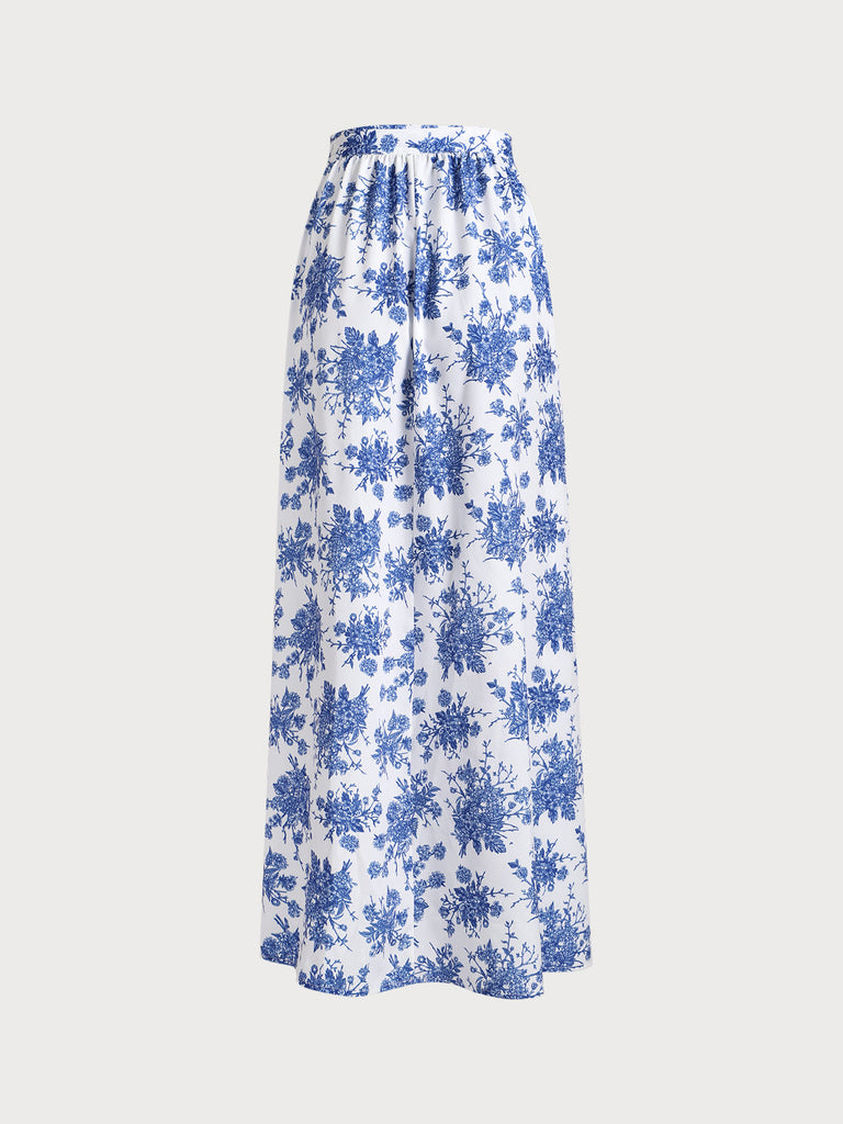 Blue Floral Cover-up Skirt Sustainable Cover-ups - BERLOOK