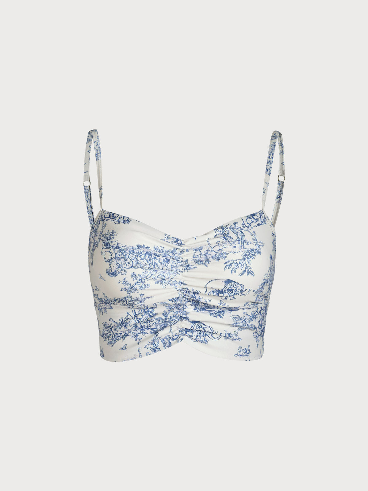 Blue Ruched Floral Longline Bikini Top & Reviews - Blue - Sustainable ...