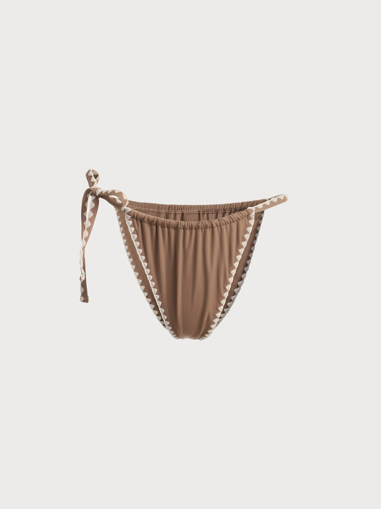 Contrast Stitch Tie Bikini Bottom Khaki Sustainable Bikinis - BERLOOK