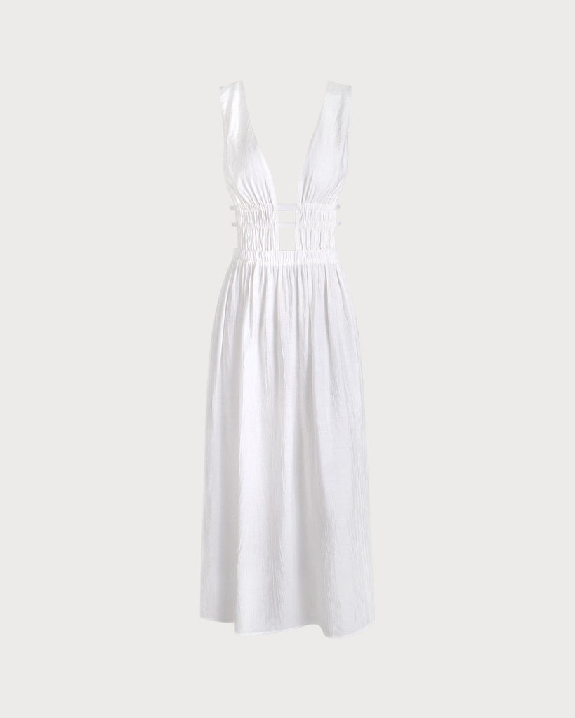 Cutout Deep V-Neck Cover-Up Dress White Sustainable Cover-ups - BERLOOK