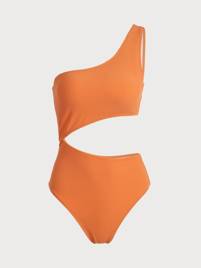 Cutout One Shoulder One-Piece Swimsuit Orange Sustainable One-Pieces - BERLOOK