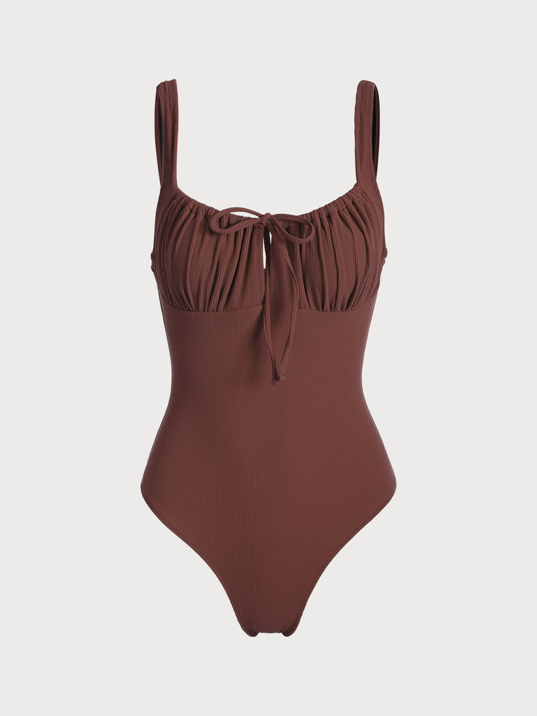 Cutout Tie One-Piece Swimsuit Coffee Sustainable One-Pieces - BERLOOK