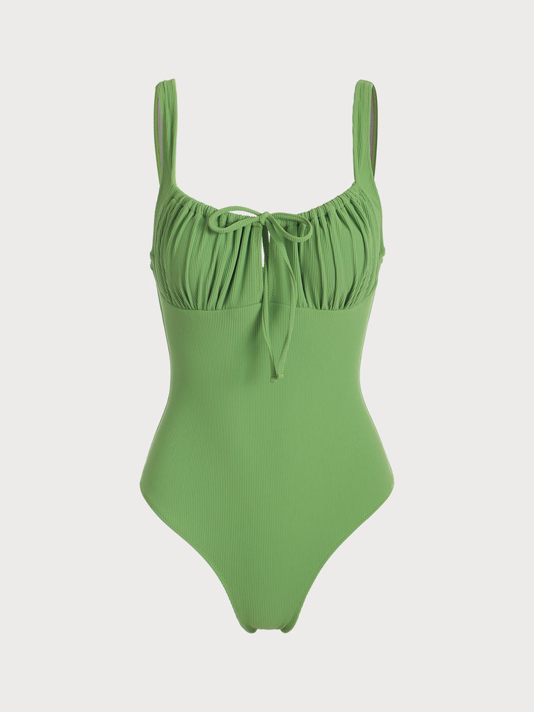 Cutout Tie One-Piece Swimsuit Green Sustainable One-Pieces - BERLOOK