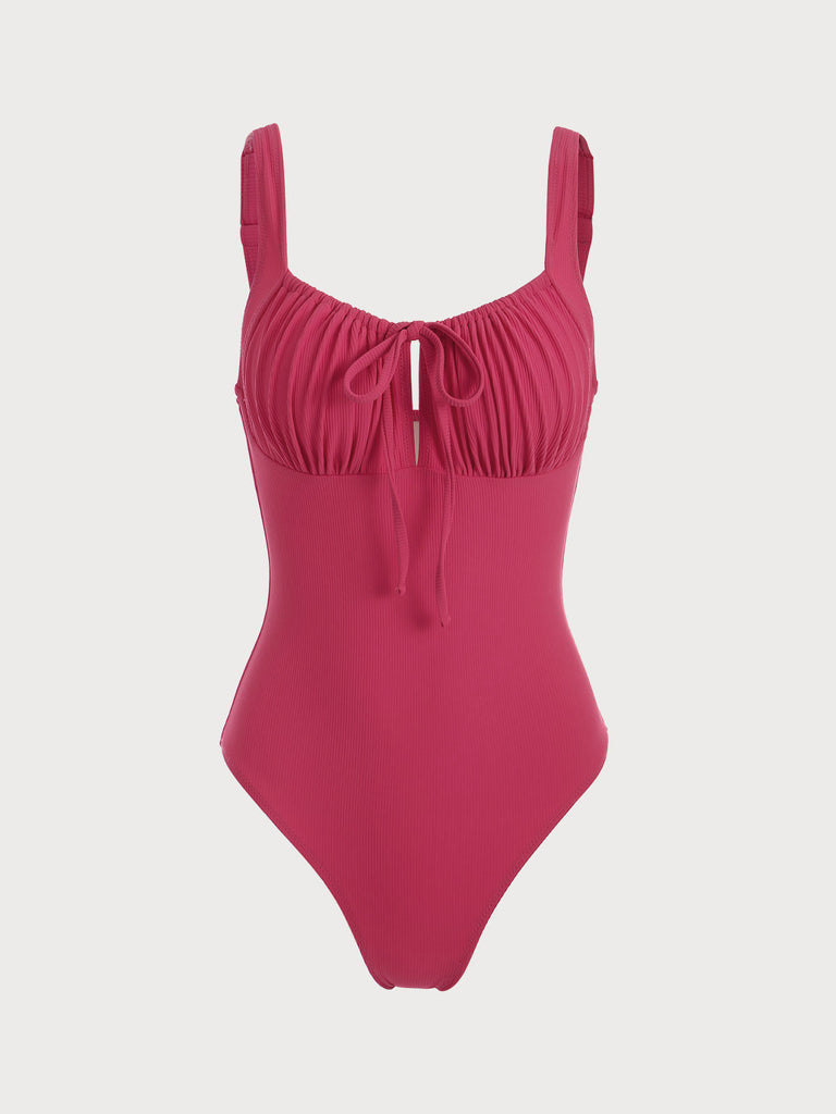 Cutout Tie One-Piece Swimsuit Rose Red Sustainable One-Pieces - BERLOOK