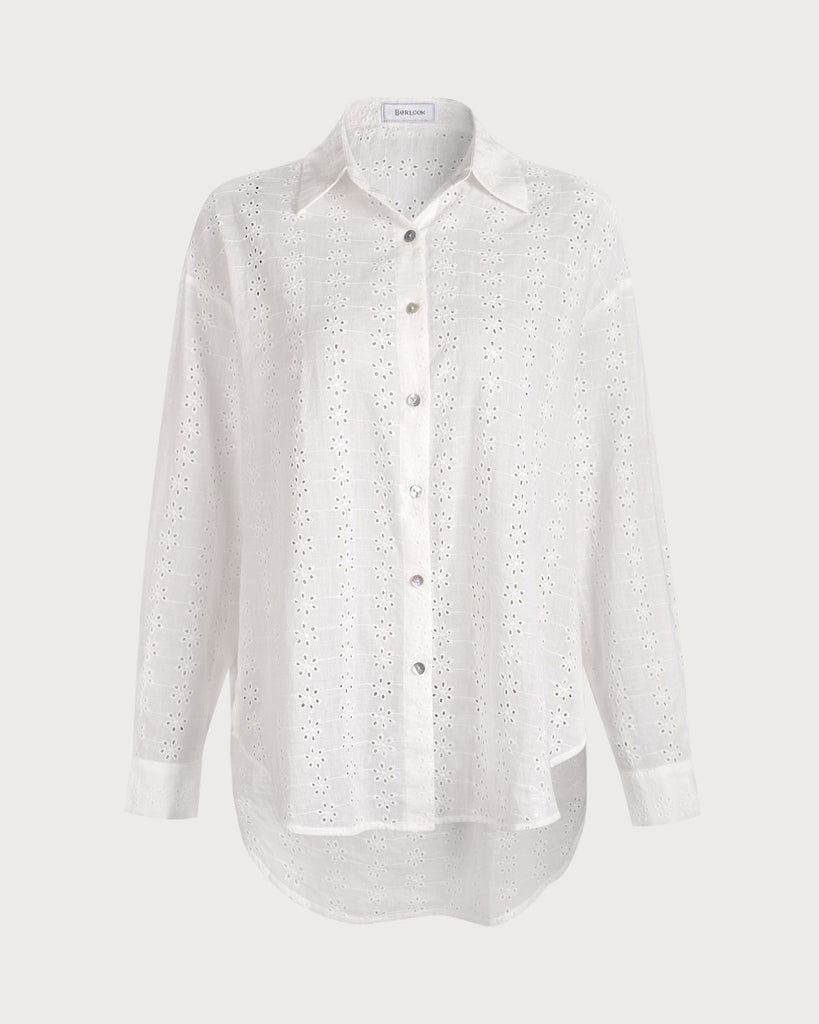 Eyelet Embroidery Cover-Up Top White Sustainable Cover-ups - BERLOOK