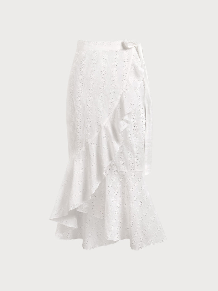 Eyelet Embroidery Ruffled Cover-Up Skirt White Sustainable Cover-ups - BERLOOK