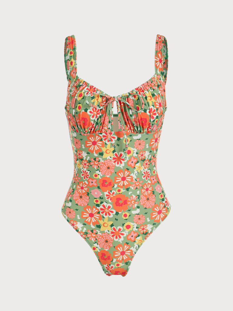 Floral Cutout One-Piece Swimsuit & Reviews - Orange - Sustainable One ...
