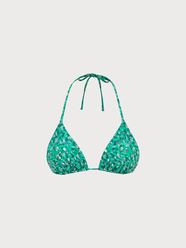 Floral Halter Triangle Bikini Top Green Sustainable Bikinis - BERLOOK