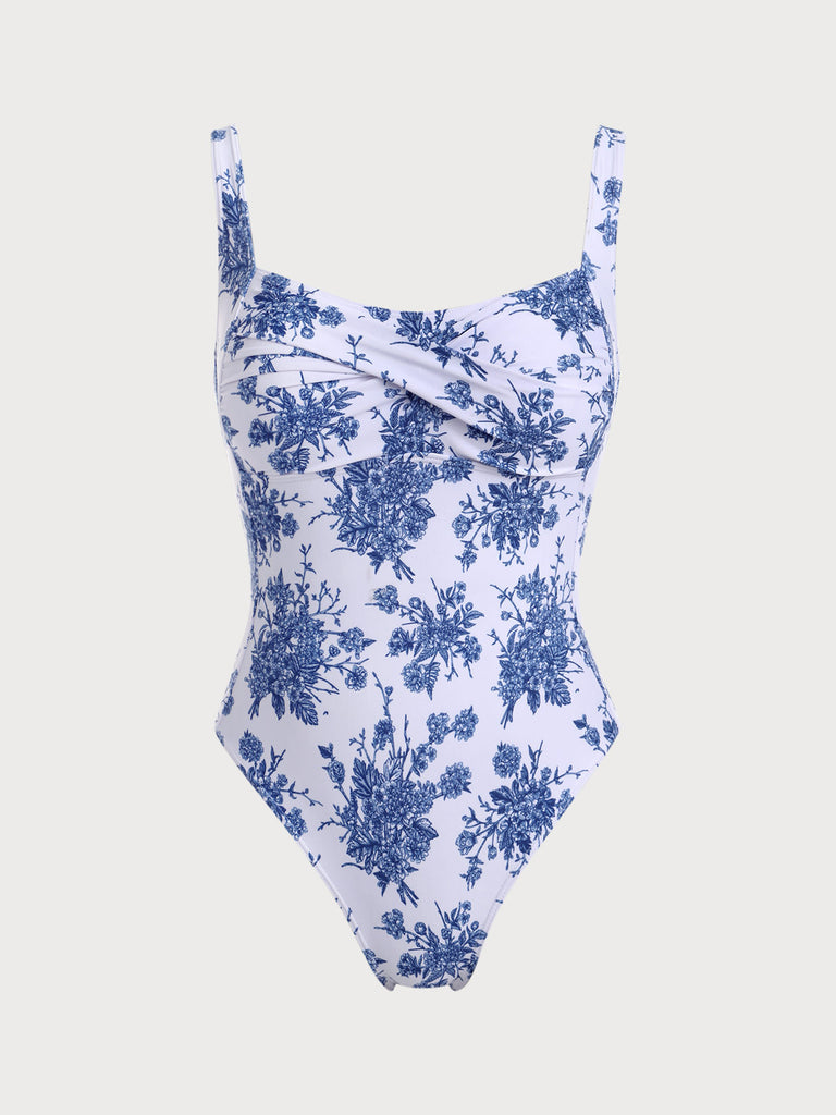 Floral Plus Size One-Piece Swimsuit Blue Sustainable Plus Size One-Pieces - BERLOOK