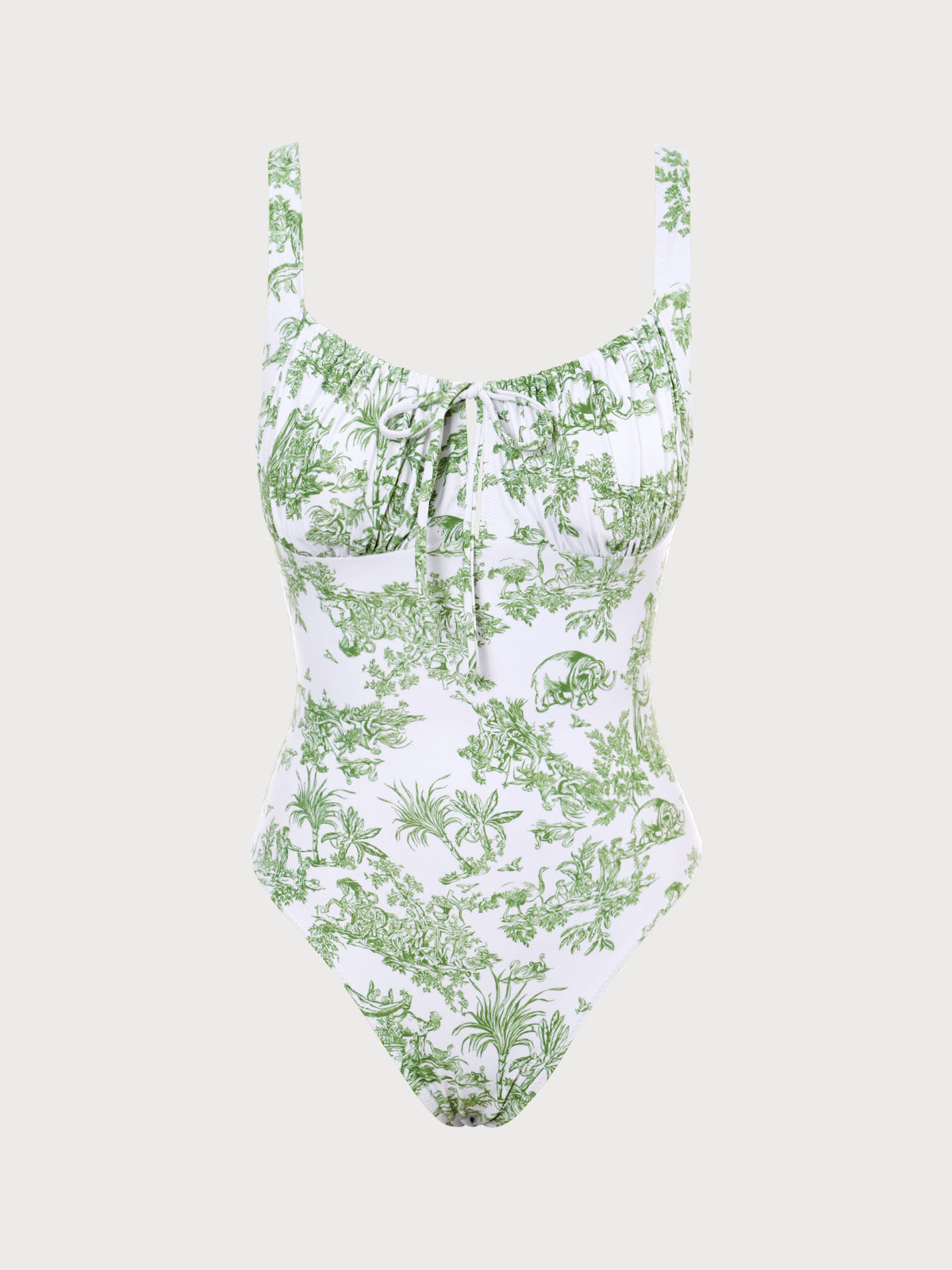 Floral Ruched One-Piece Swimsuit & Reviews - Green - Sustainable One-Pieces