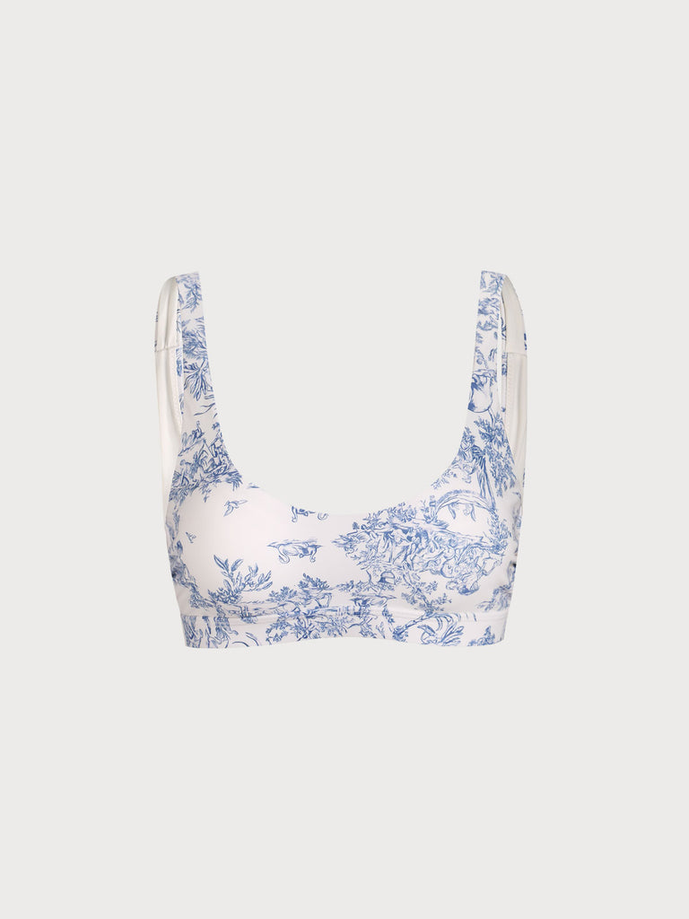 Floral Scoop Neck Longline Bikini Top & Reviews - Blue - Sustainable ...