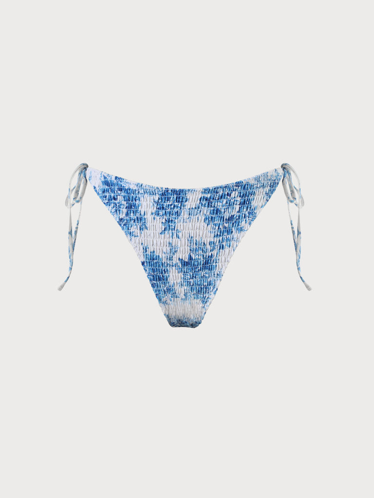 Floral Shirred Bikini Bottom Blue Sustainable Bikinis - BERLOOK