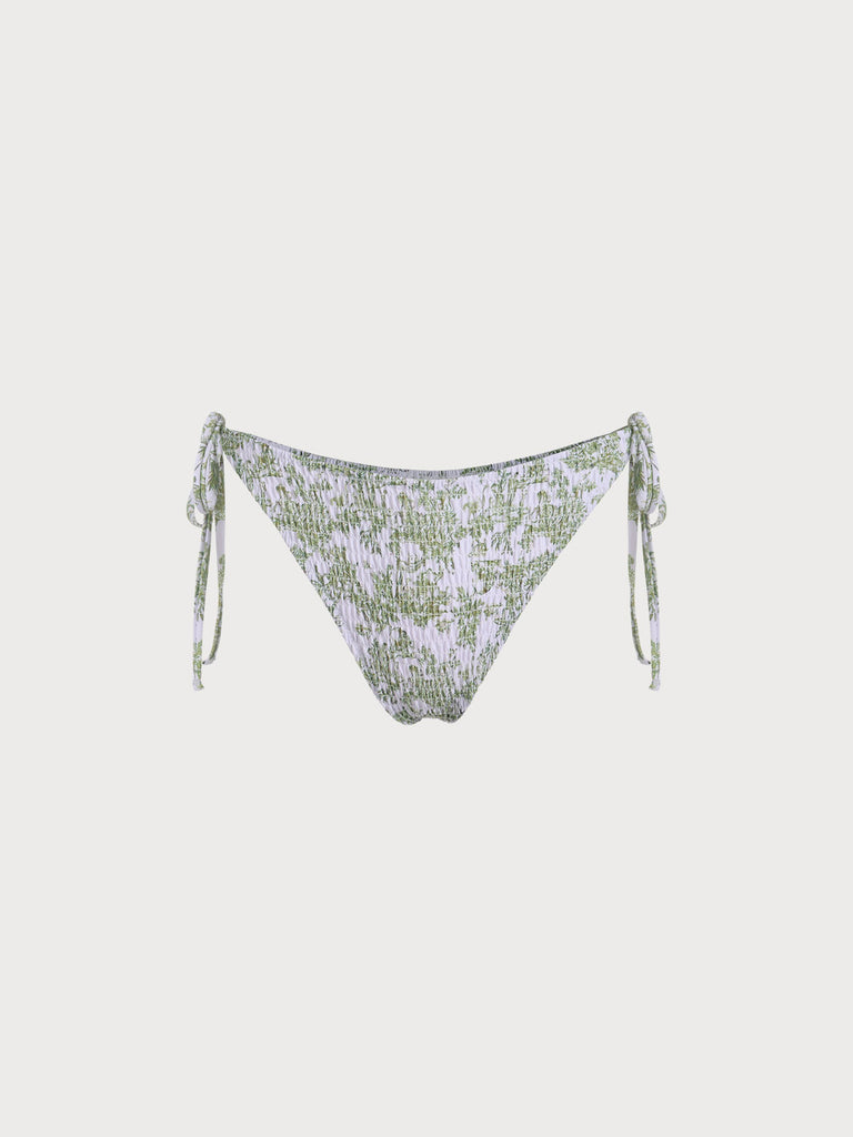 Floral Shirred Bikini Bottom Light Green Sustainable Bikinis - BERLOOK