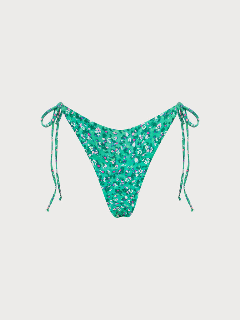 Floral Tie Bikini Bottom Green Sustainable Bikinis - BERLOOK