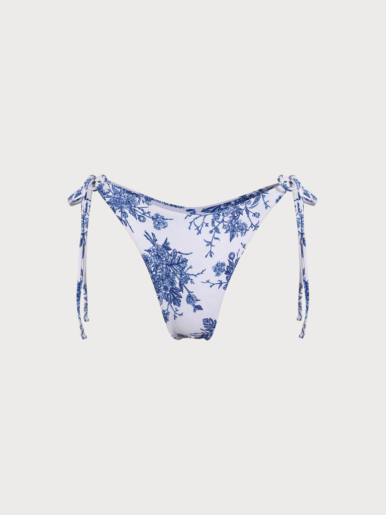 Floral Tie High Cut Leg Bikini Bottom Blue Sustainable Bikinis - BERLOOK