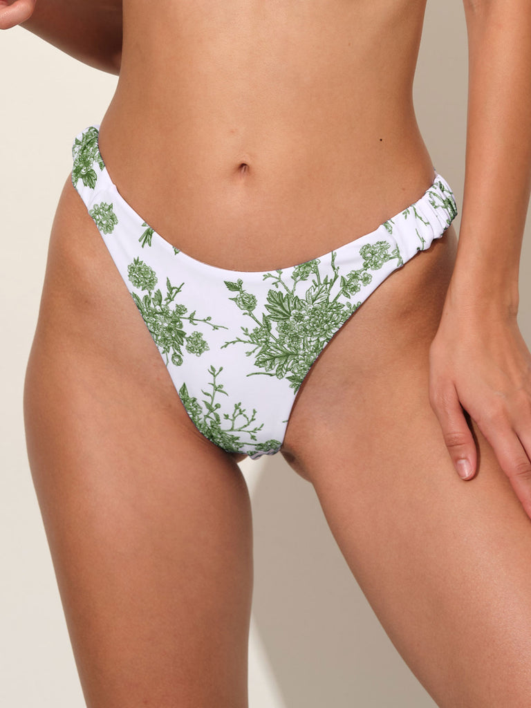Green High Cut Floral Bikini Bottom Green Sustainable Bikinis - BERLOOK