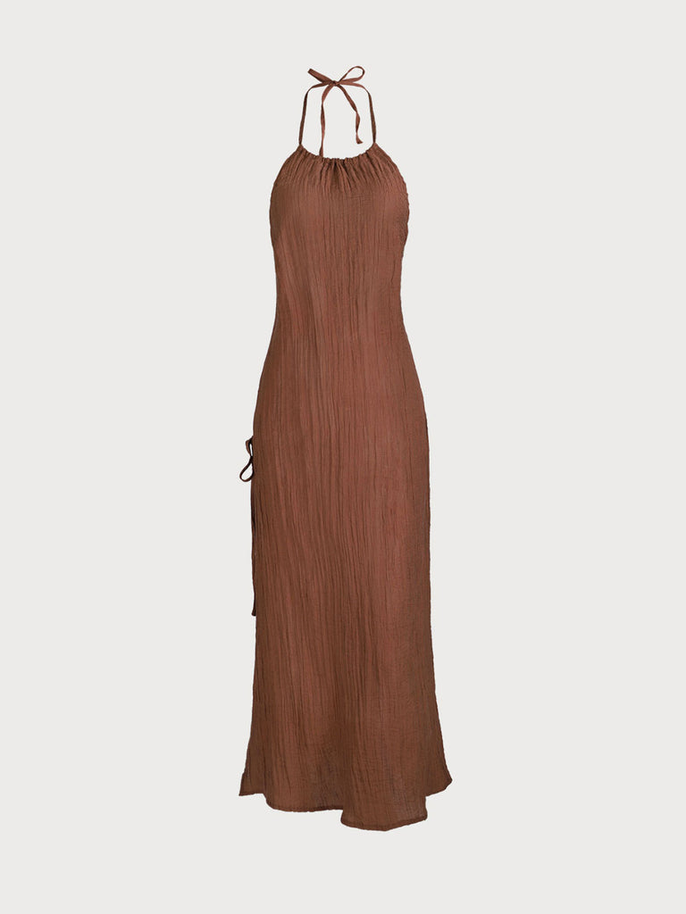 Halter Slit Cover-Up Dress Coffee Sustainable Cover-ups - BERLOOK