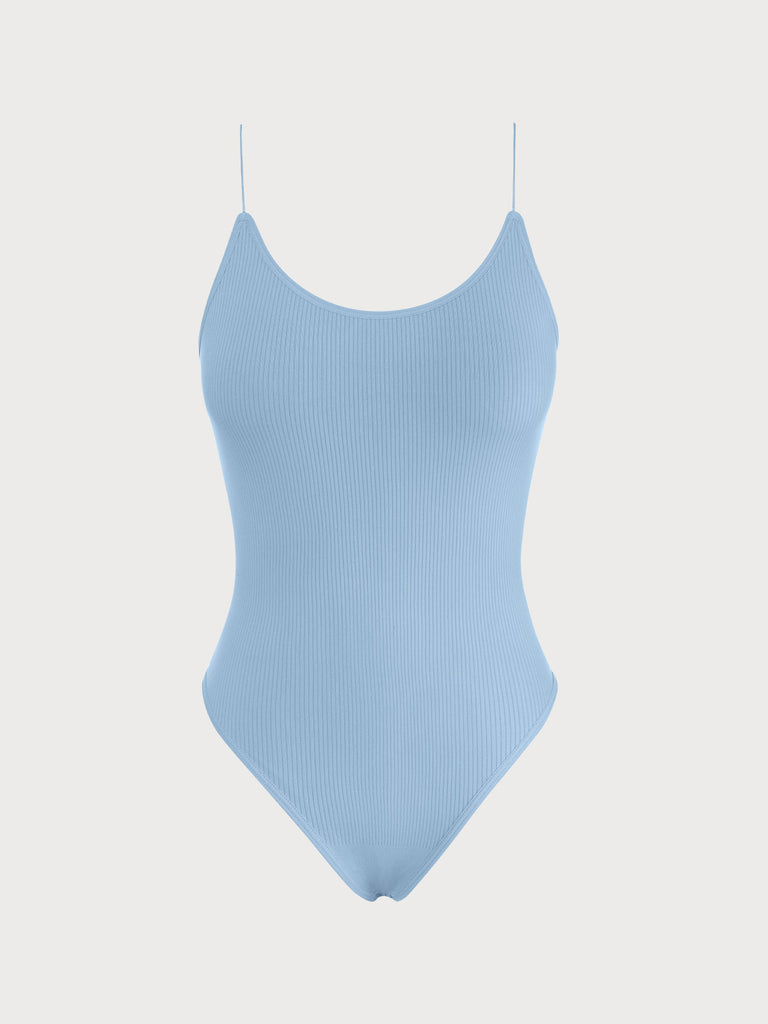 Light Blue Criss-Cross Backless Sleeveless Bodysuit Light Blue Sustainable Bodysuits - BERLOOK