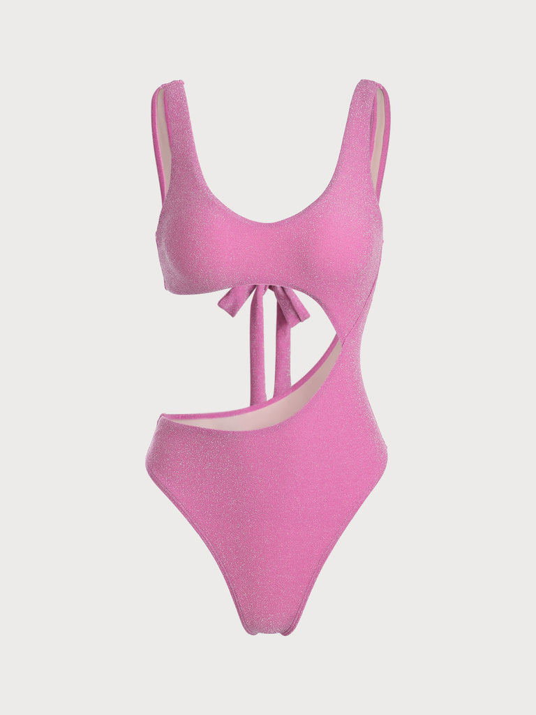 Lurex Cut Out One-Piece Swimsuit Pink Sustainable One-Pieces - BERLOOK