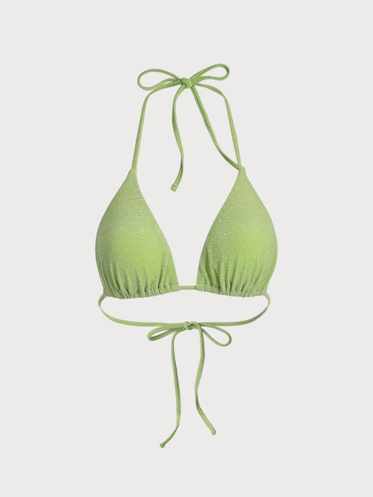 Lurex Halter Triangle Bikini Top Light Green Sustainable Bikinis - BERLOOK