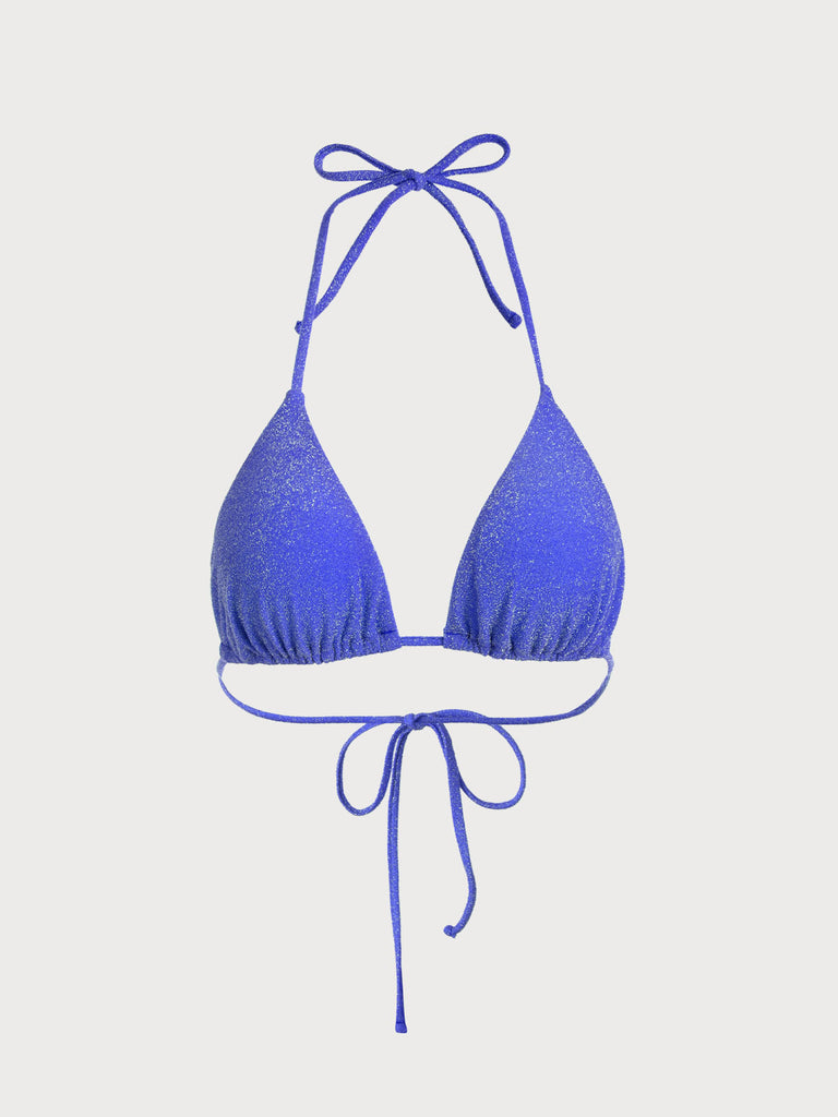 Lurex Halter Triangle Bikini Top Navy Sustainable Bikinis - BERLOOK