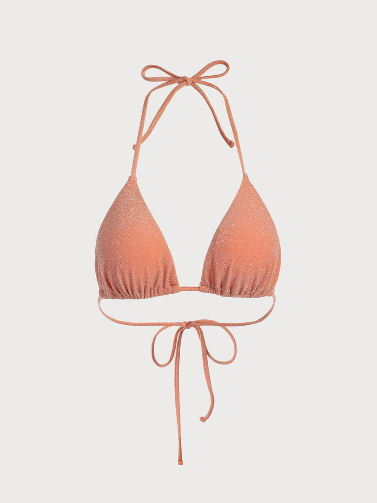 Lurex Halter Triangle Bikini Top Orange Sustainable Bikinis - BERLOOK