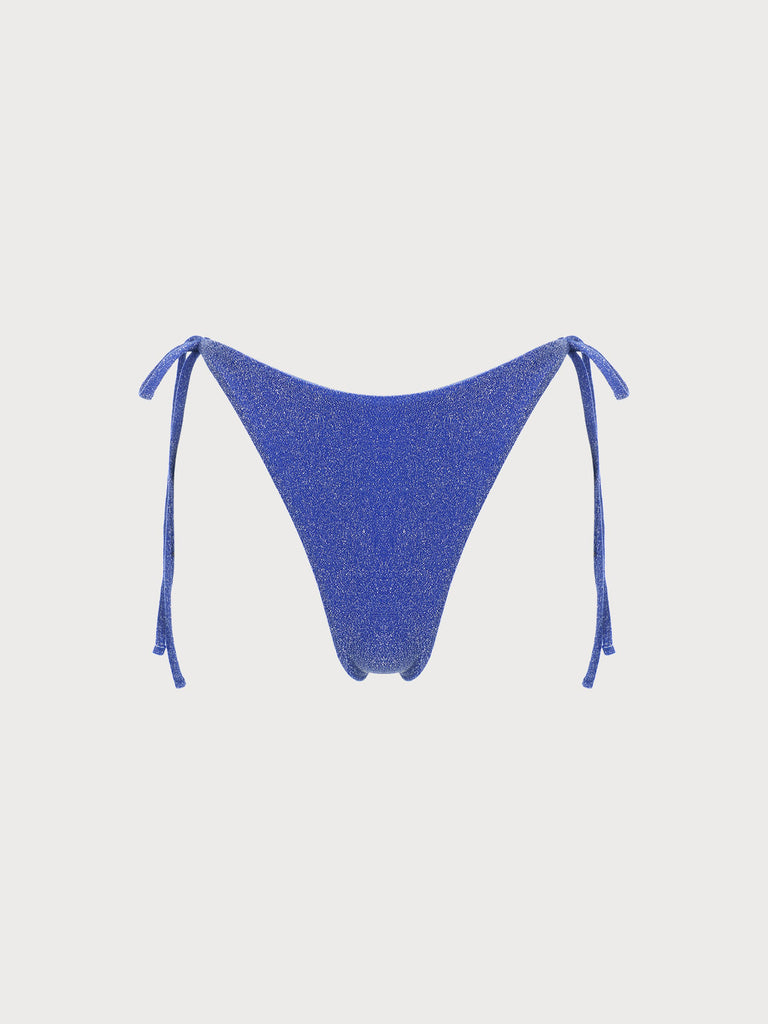 Lurex Tie Side Bikini Bottom Navy Sustainable Bikinis - BERLOOK