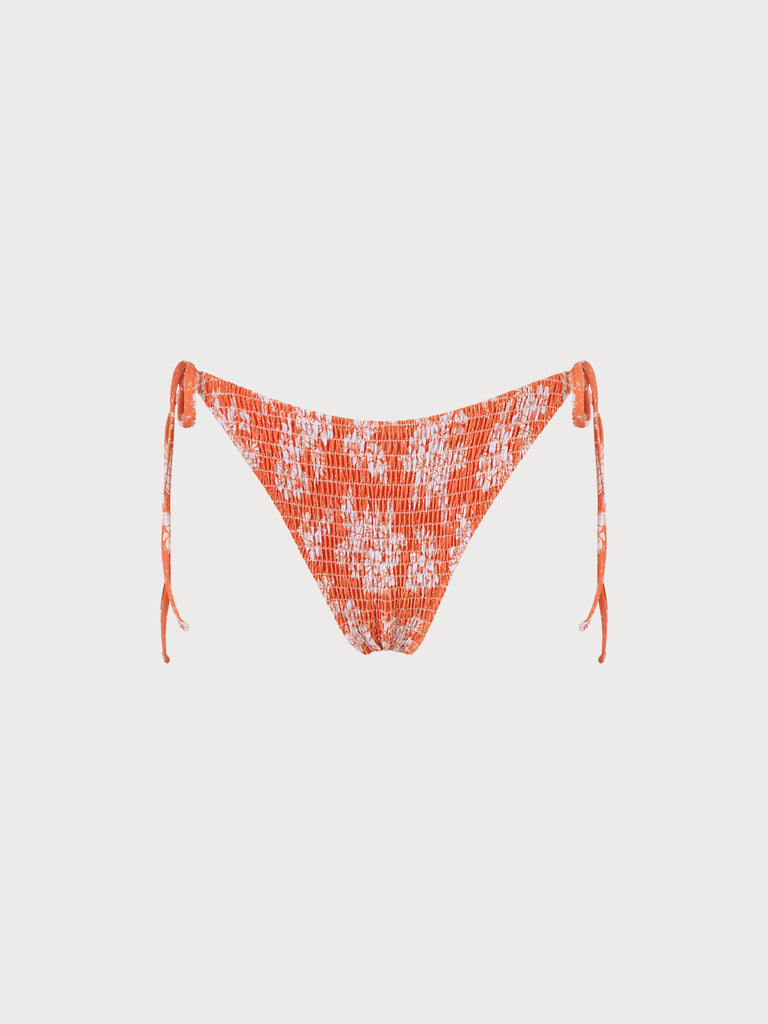 Orange Floral Shirred Bikini Bottom Orange Sustainable Bikinis - BERLOOK