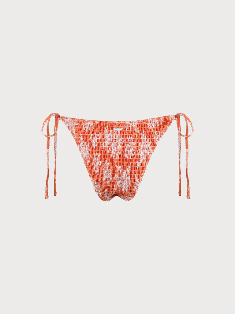 Orange Floral Shirred Bikini Bottom Sustainable Bikinis - BERLOOK