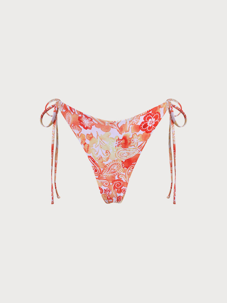 Orange Floral Tie High Cut Leg Bikini Bottom Orange Sustainable Bikinis - BERLOOK