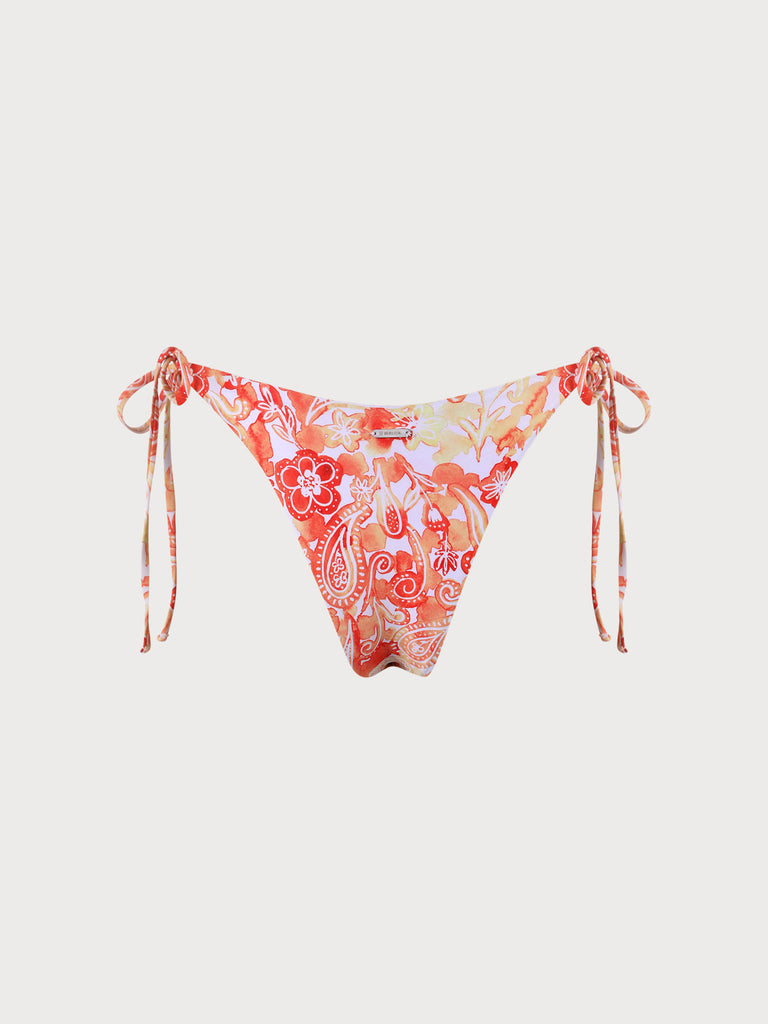 Orange Floral Tie High Cut Leg Bikini Bottom Sustainable Bikinis - BERLOOK