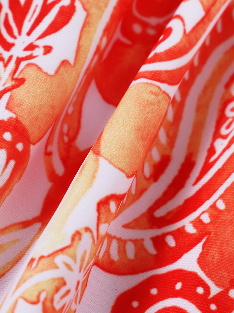Orange Floral Tie High Cut Leg Bikini Bottom Sustainable Bikinis - BERLOOK