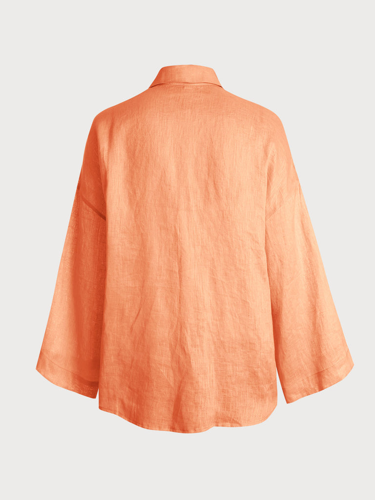 Orange Solid Color Pocket Shirt Sustainable Cover-ups - BERLOOK