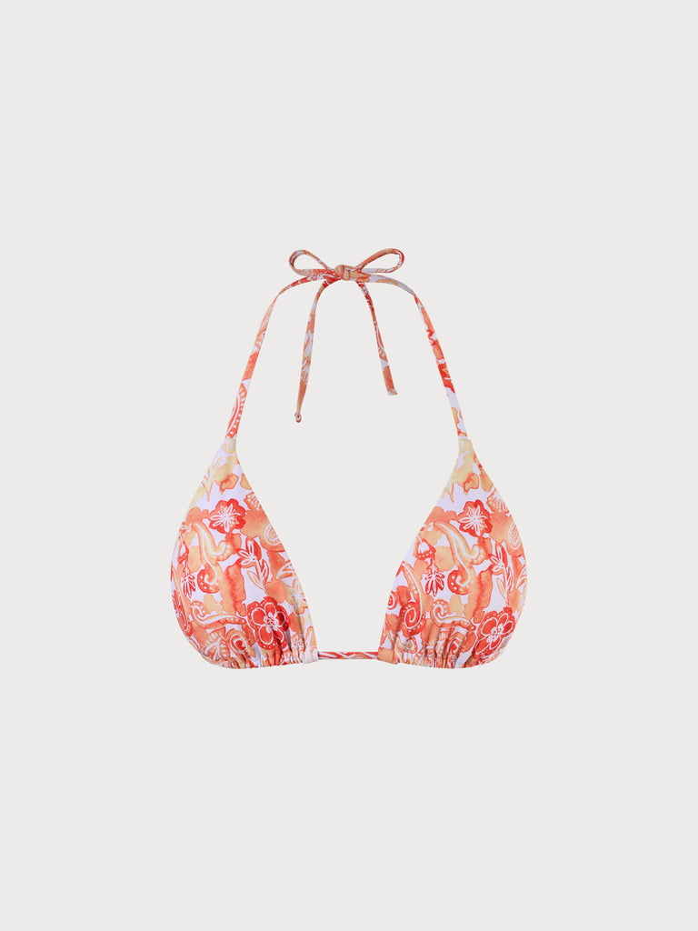 Organge Floral Halter Triangle Bikini Top Orange Sustainable Bikinis - BERLOOK